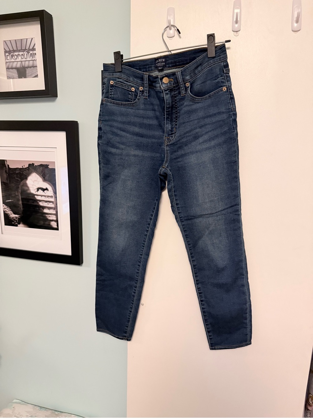 J. Crew Women's High-Rise Slim Taper Jeans in Dark Blue Wash